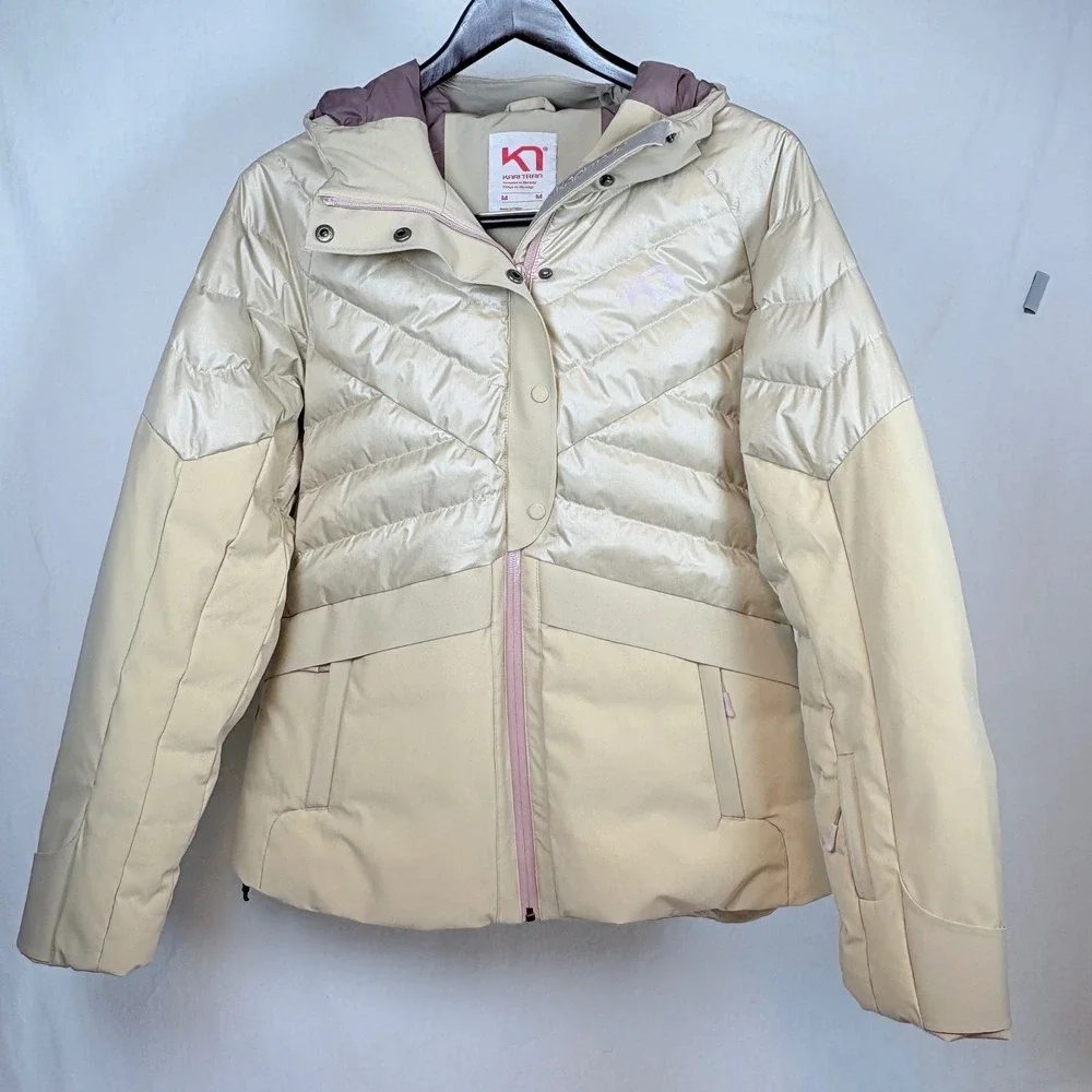 Kari Traa Women Ragnhild Down Ski Jacket Cream Hooded Puffer Medium EUC